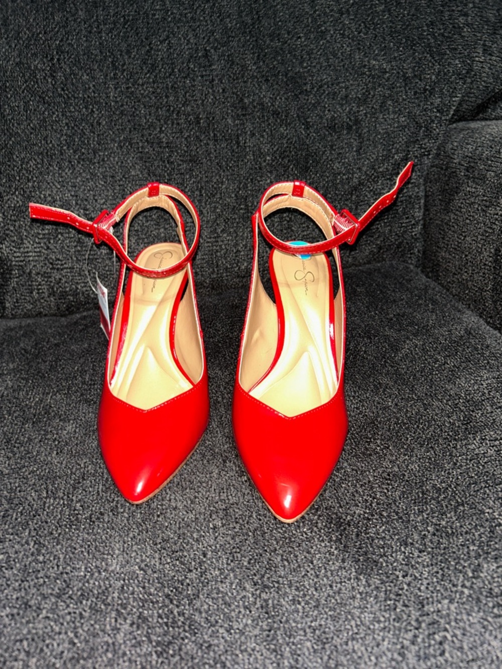 Jessica Simpson Red Patent Pointed-Toe Ankle-Strap Pumps